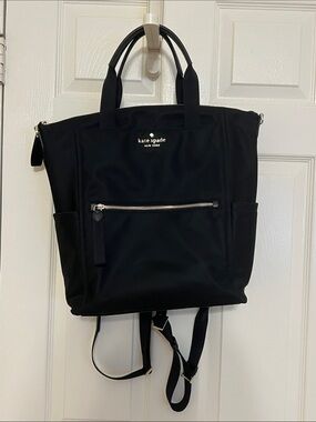 kate spade Black Nylon Convertible Backpack Tote with Front Zip Pocket